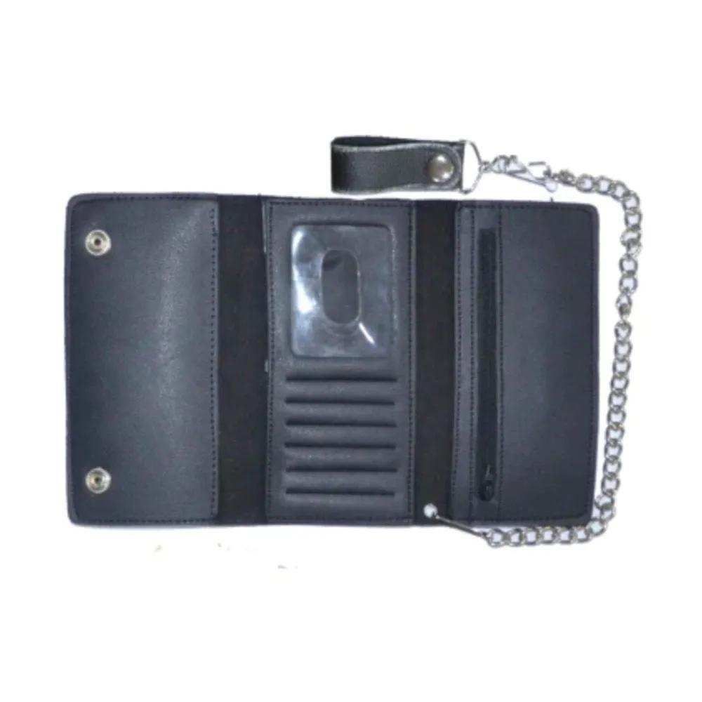 Black Trifold Snap Closure Wallet - Unik Just for Bikers - Flyclothing LLC