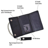 Brown Trifold Snap Closure Biker Long Chain Wallet - Unik Just for Bikers - Flyclothing LLC