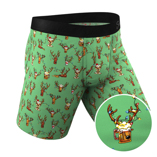 The Blitzened | Reindeer Beer Long Leg Ball Hammock® Pouch Boxers With Fly - Shinesty - Flyclothing LLC