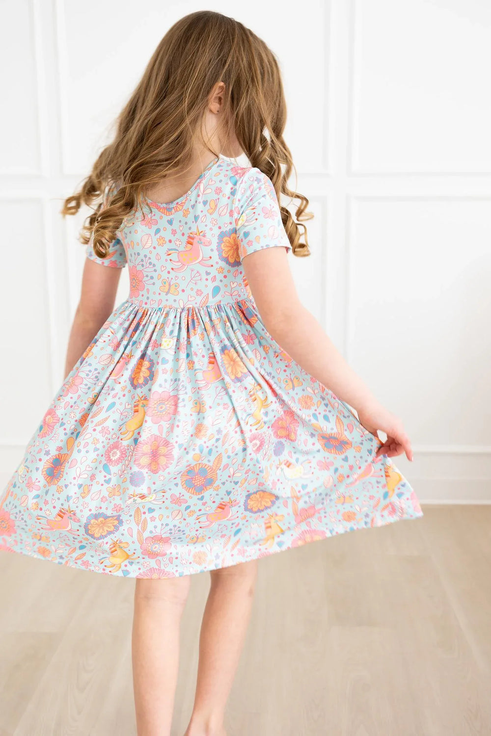 Blue Retro Unicorns S/S Pocket Twirl Dress - Mila & Rose ® - Flyclothing LLC