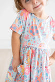 Blue Retro Unicorns S/S Pocket Twirl Dress - Mila & Rose ® - Flyclothing LLC