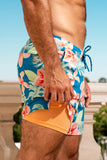 The Boardwalk | Blue and Orange Tropical Ball Hammock® Pouch 8" Swim Trunks - Shinesty - Flyclothing LLC