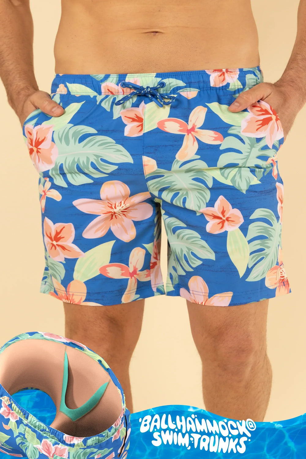 The Boardwalk | Blue and Orange Tropical Ball Hammock® Pouch 8" Swim Trunks - Shinesty - Flyclothing LLC