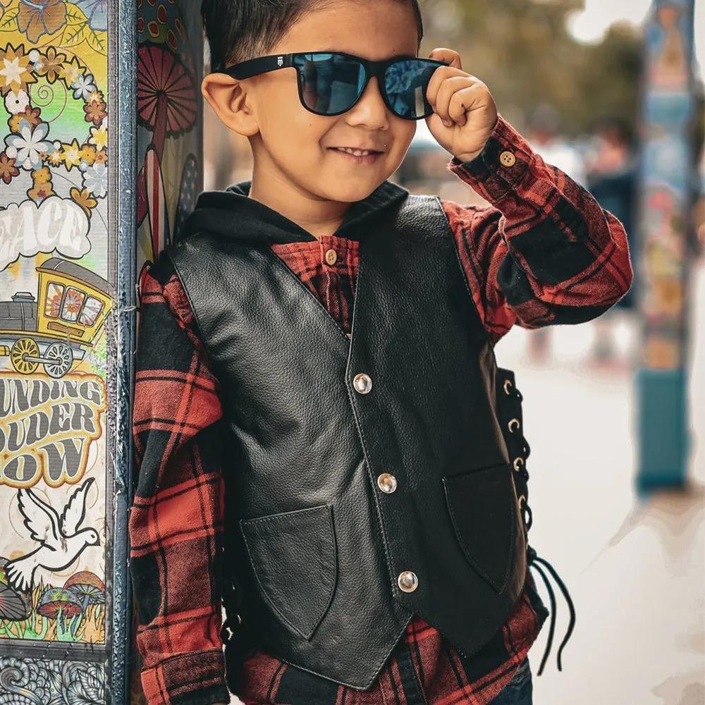 Boys Premium Leather Vest β Classic Style - Unik Just for Bikers - Flyclothing LLC