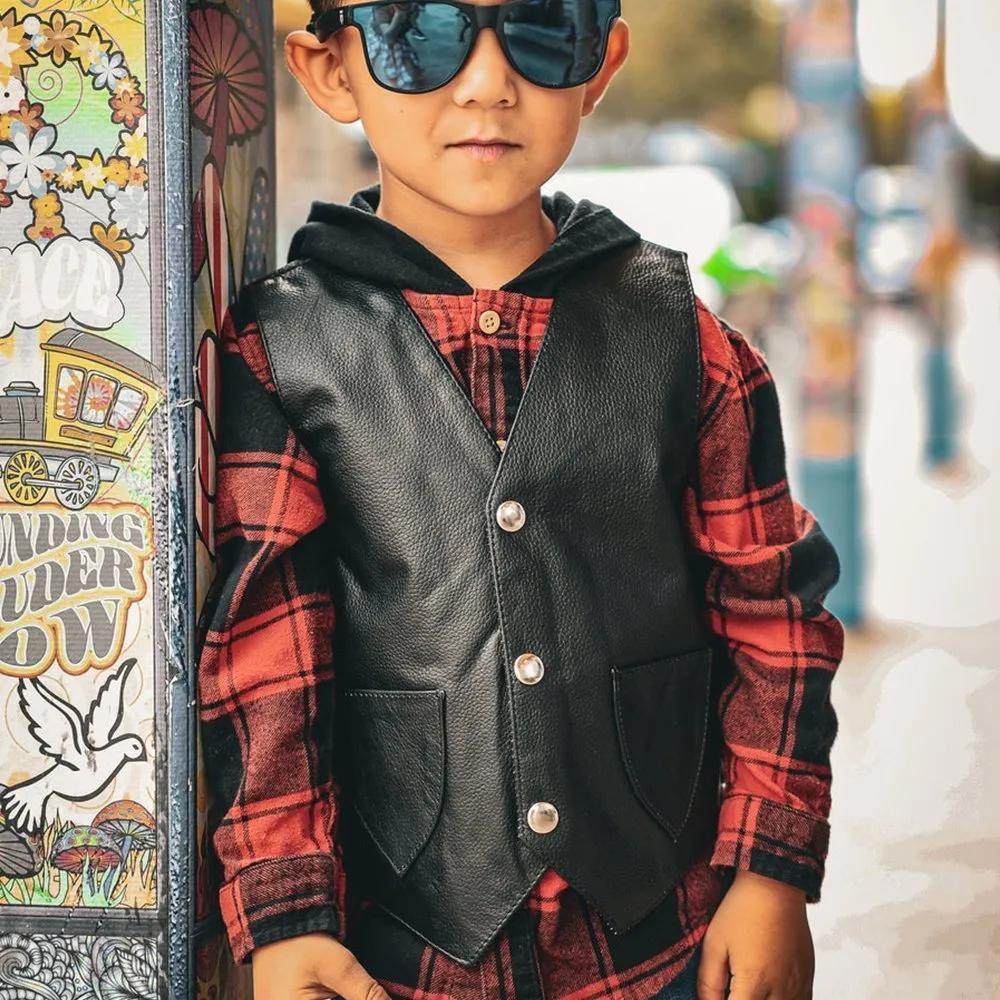 Boys Premium Leather Vest β Classic Style - Unik Just for Bikers - Flyclothing LLC