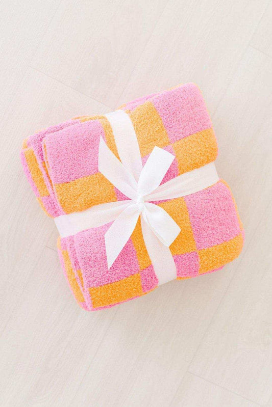 Bright Pink/Orange Checker Cozy Blanket - Mila & Rose ® - Flyclothing LLC
