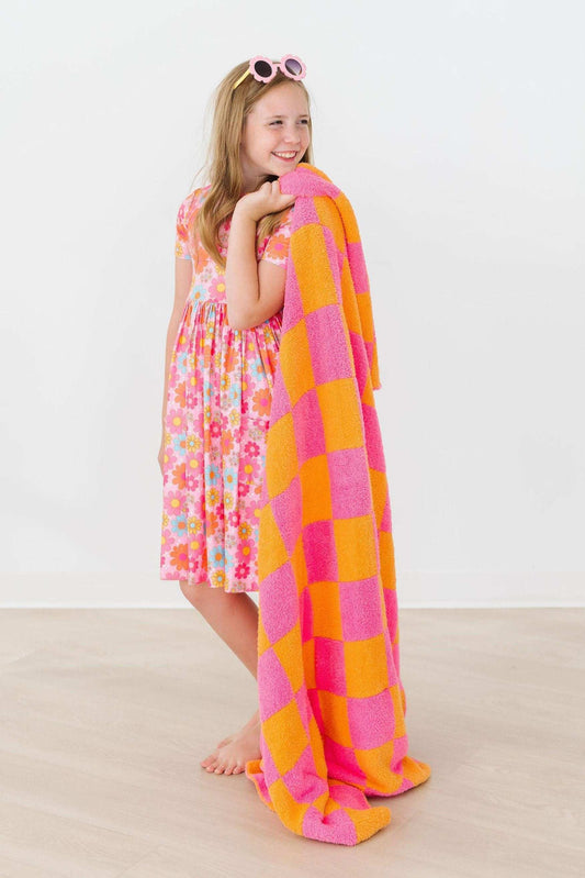 Bright Pink/Orange Checker Cozy Blanket - Mila & Rose ® - Flyclothing LLC