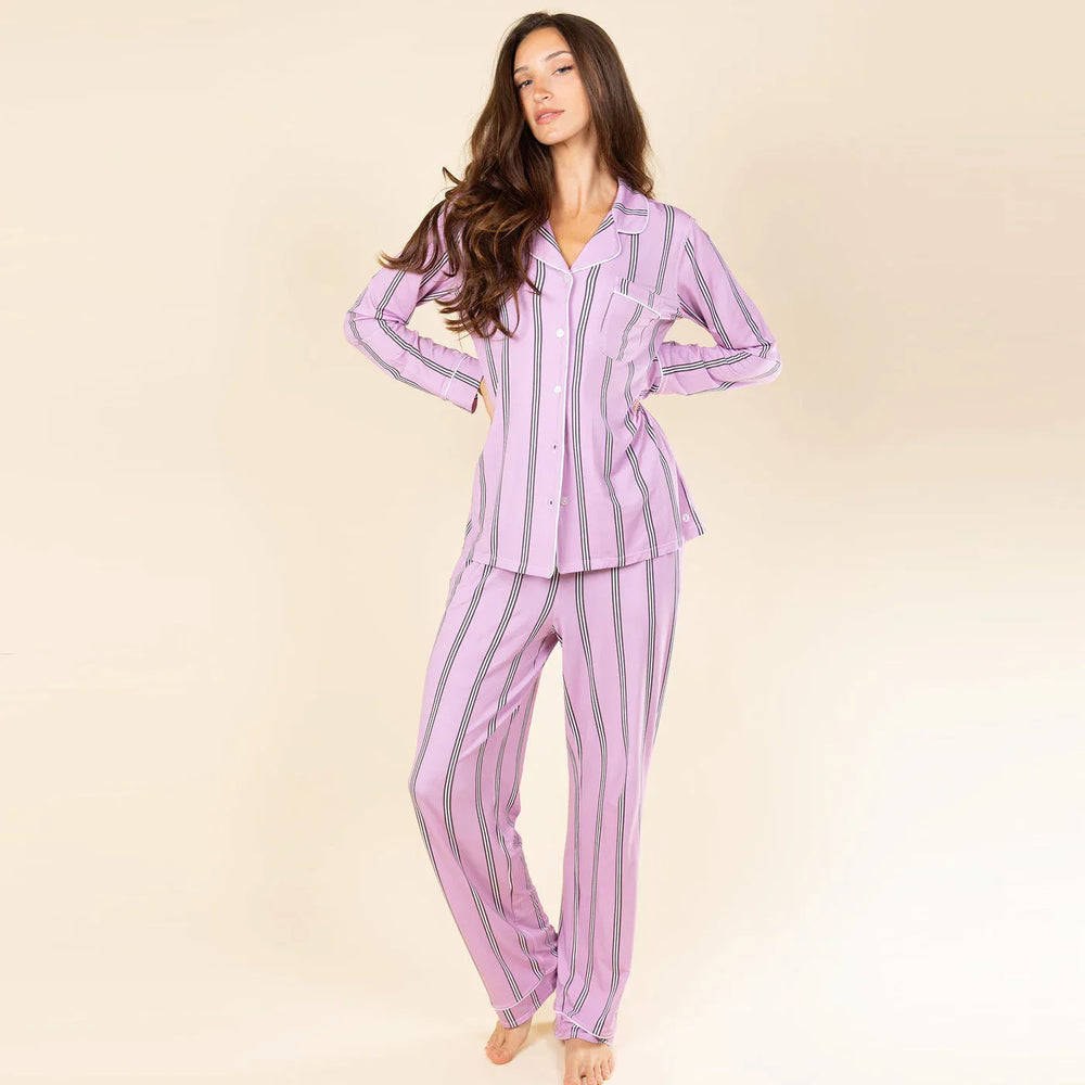 The Bubble Gum | Pink Striped SleepDeep™ Women’s Long Sleeve Pajama Set - Shinesty - Flyclothing LLC