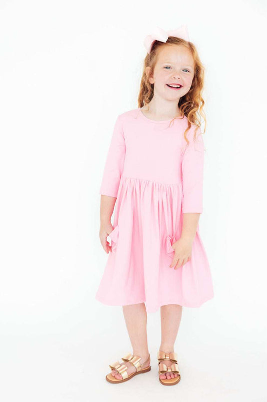 Bubblegum Pink 3/4 Sleeve Pocket Twirl Dress - Mila & Rose ® - Flyclothing LLC