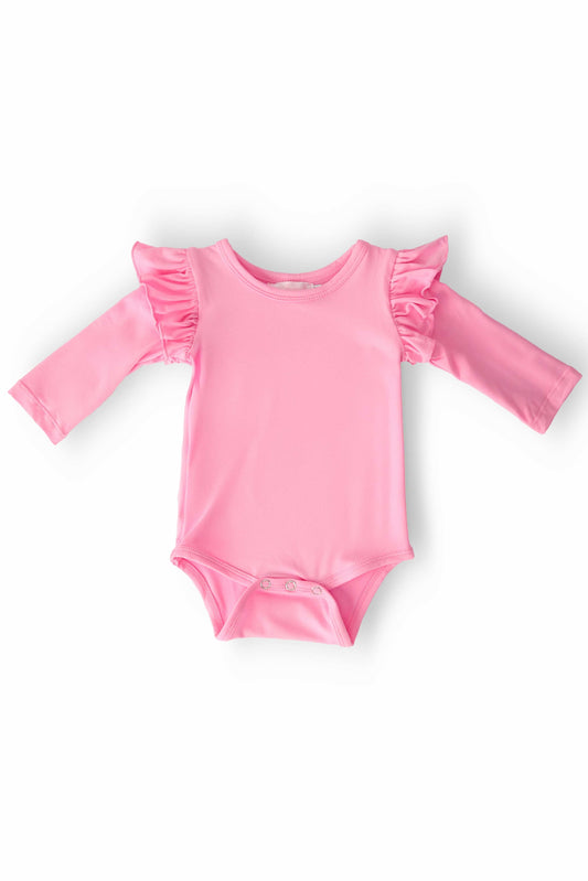 Bubblegum Pink L/S Flutter Bodysuit - Mila & Rose ® - Flyclothing LLC