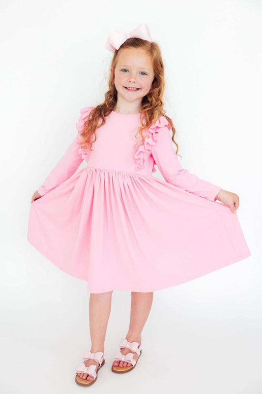 Bubblegum Pink L/S Ruffle Twirl Dress - Mila & Rose ® - Flyclothing LLC