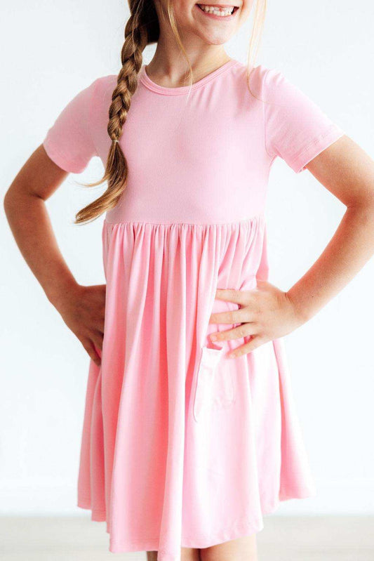 Bubblegum Pink S/S Pocket Twirl Dress - Mila & Rose ® - Flyclothing LLC