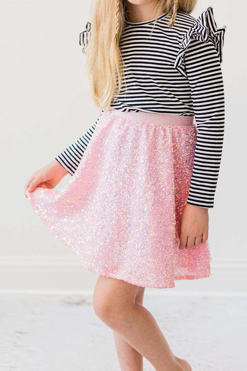 Bubblegum Pink Sequin Twirl Skort - Mila & Rose ® - Flyclothing LLC