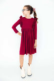 Burgundy L/S Ruffle Twirl Dress - Mila & Rose ® - Flyclothing LLC