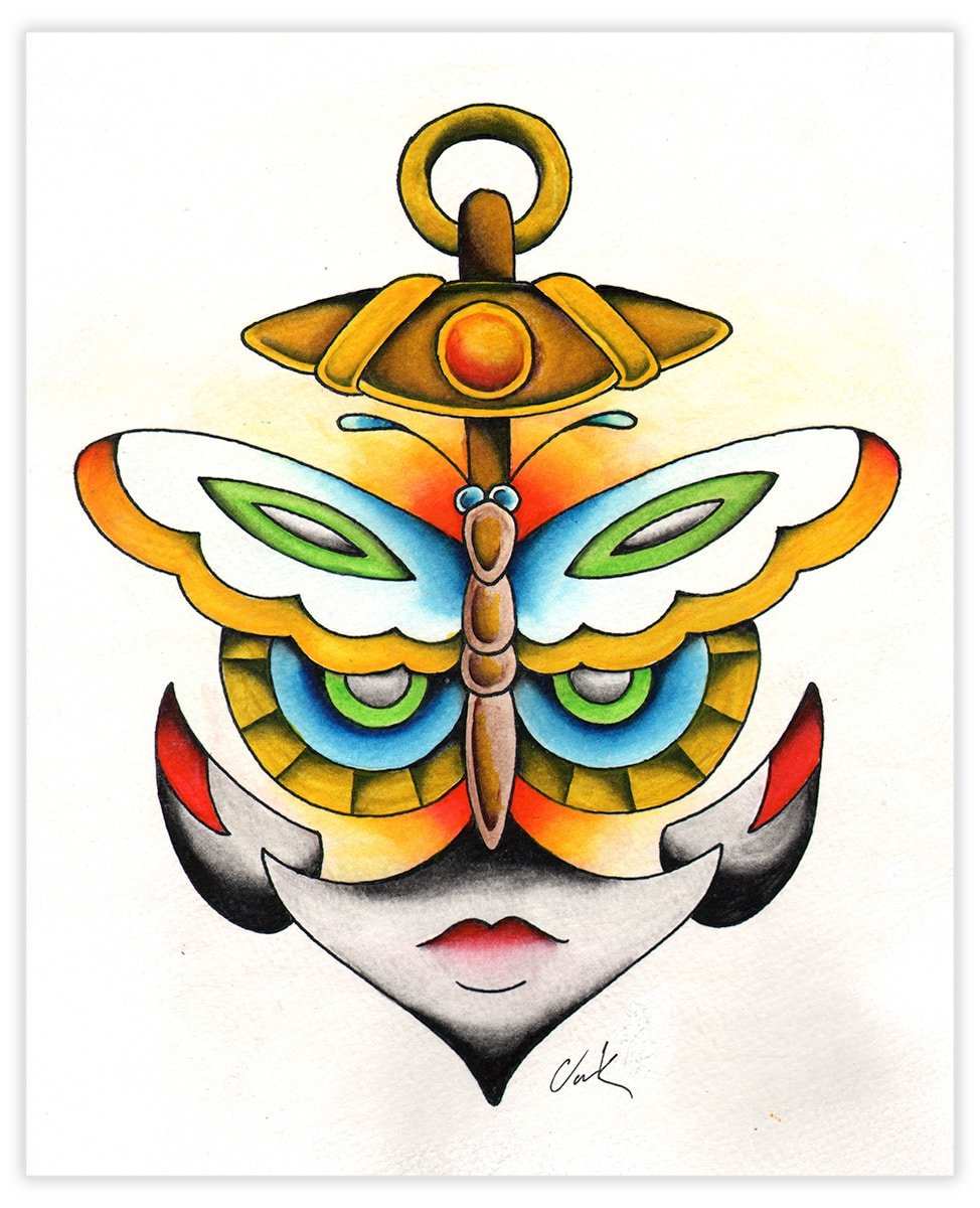 Black Market Art Company Butterfly Anchor Face Print - Black Market Art Company - Flyclothing LLC