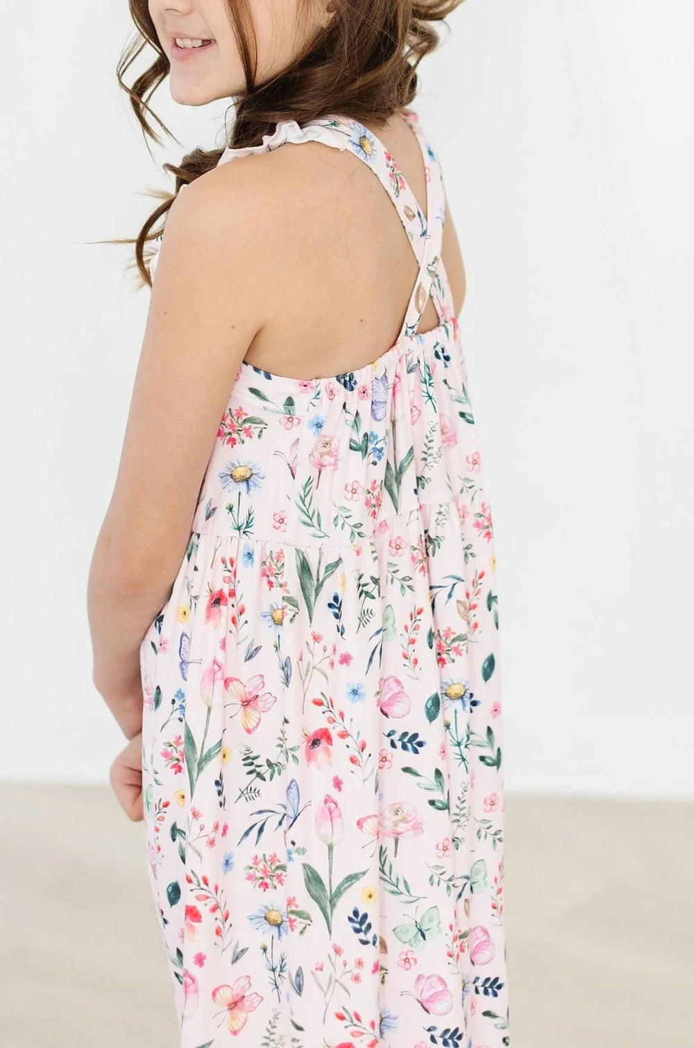 Butterfly Meadows Ruffle Cross Back Dress - Mila & Rose ® - Flyclothing LLC