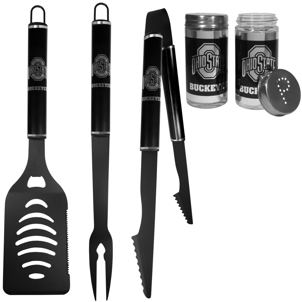 Ohio St. Buckeyes 3pc Black BBQ Tools w/Shakers - Ohio State Buckeyes - Flyclothing LLC