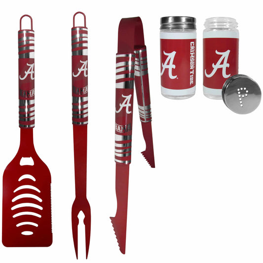 Alabama Crimson Tide 3pc Color BBQ Tools w/Salt & Pepper Shakers - Alabama Crimson Tide - Flyclothing LLC