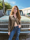 Vagabond Retro Green Tulip Zipper Front Blouse - Lil Bee's Bohemian - Flyclothing LLC