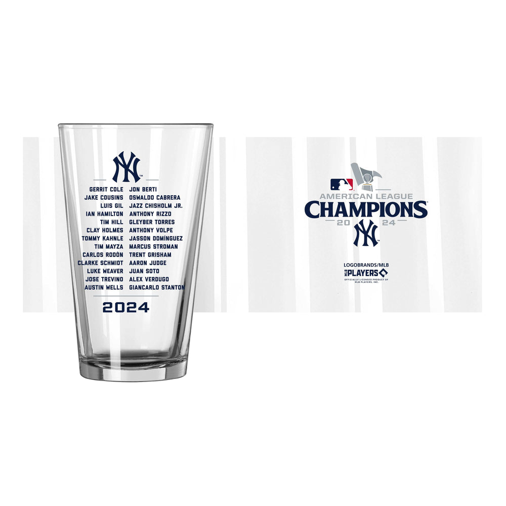 NY Yankees 2024 American League Champs 16oz Roster Pint Glass - Logo Brands - Flyclothing LLC
