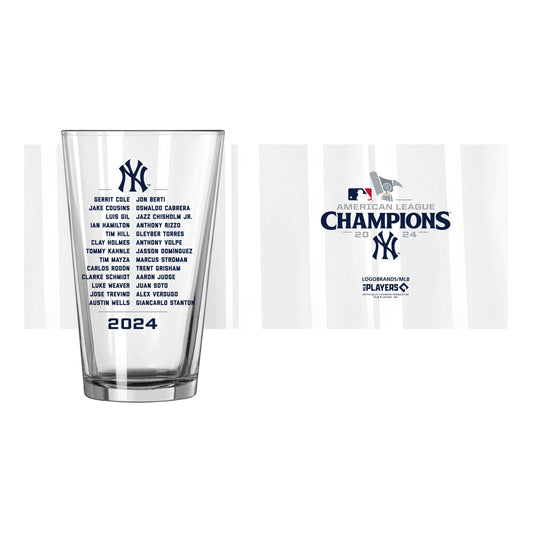 NY Yankees 2024 American League Champs 16oz Roster Pint Glass - Logo Brands - Flyclothing LLC