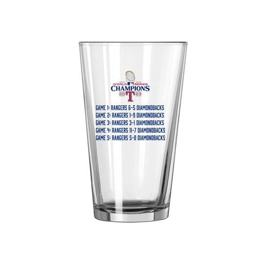 Texas Rangers 16oz 2023 World Series Champions Summary Pint Glass - Logo Brands - Flyclothing LLC
