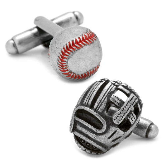Baseball and Glove Antique Silver Cufflinks - Cufflinks.com - Flyclothing LLC