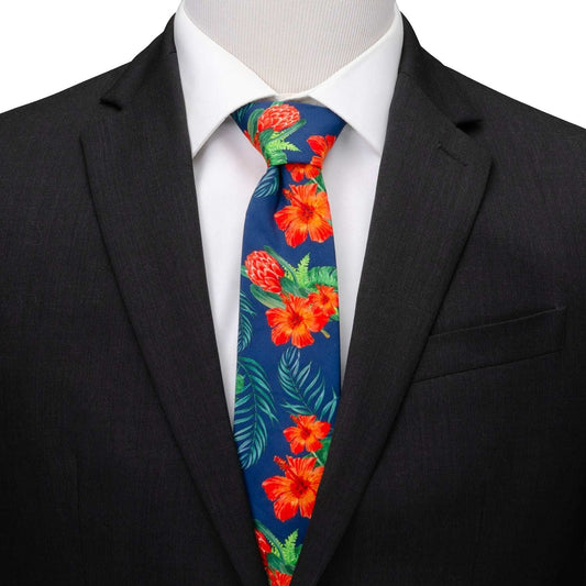 Tropical Hibiscus Men's Navy Tie - Cufflinks.com - Flyclothing LLC