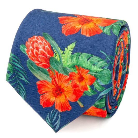 Tropical Hibiscus Men's Navy Tie - Cufflinks.com - Flyclothing LLC