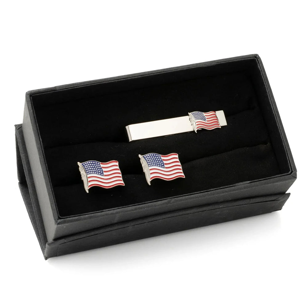 American Waving Flag Cufflinks and Tie Bar Gift Set - Cufflinks.com - Flyclothing LLC