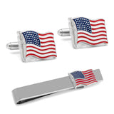 American Waving Flag Cufflinks and Tie Bar Gift Set - Cufflinks.com - Flyclothing LLC