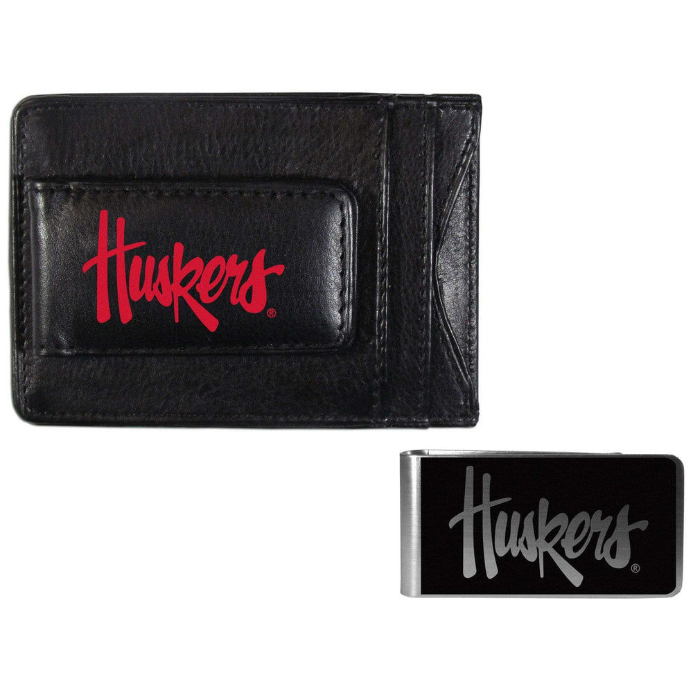 Nebraska Cornhuskers Leather Cash & Cardholder & Black Money Clip - Nebraska Cornhuskers - Flyclothing LLC