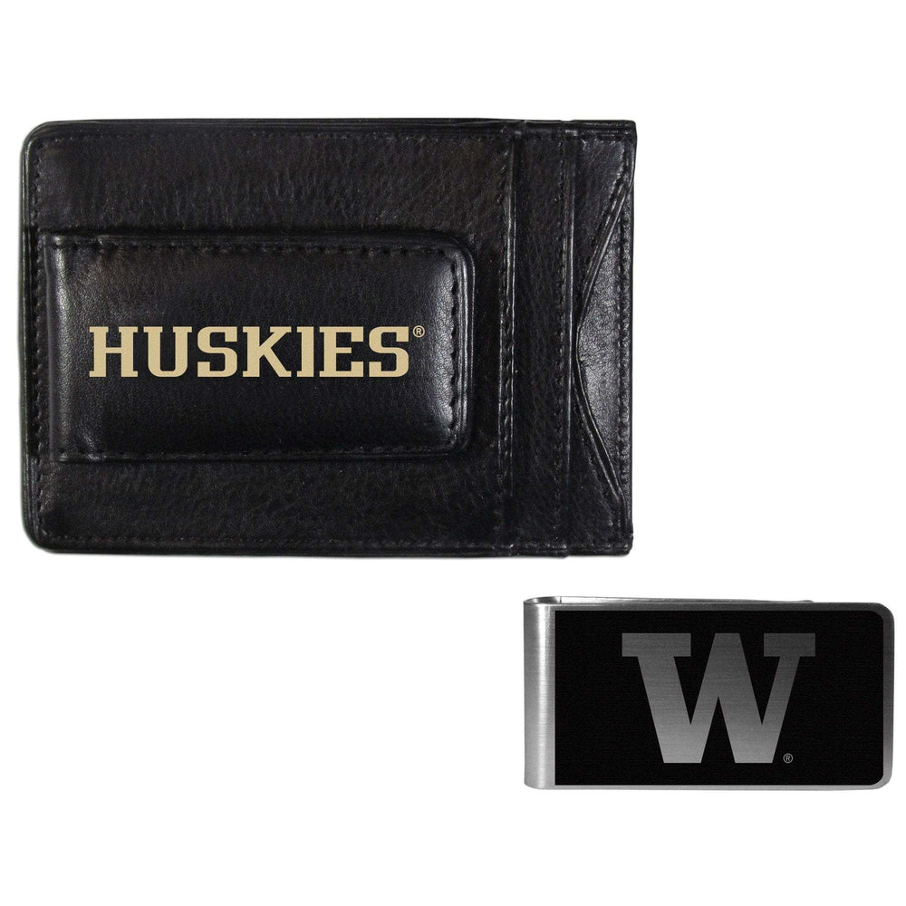 Washington Huskies Leather Cash & Cardholder & Black Money Clip - Washington Huskies - Flyclothing LLC