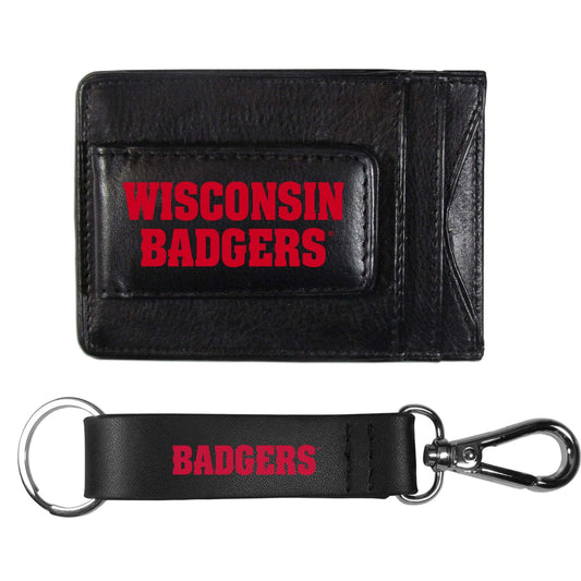 Wisconsin Badgers Leather Cash & Cardholder & Strap Key Chain - Wisconsin Badgers - Flyclothing LLC