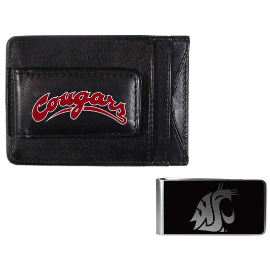 Washington St. Cougars Leather Cash & Cardholder & Black Money Clip - Washington St. Cougars - Flyclothing LLC