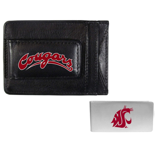 Washington St. Cougars Leather Cash & Cardholder & Money Clip - Washington St. Cougars - Flyclothing LLC