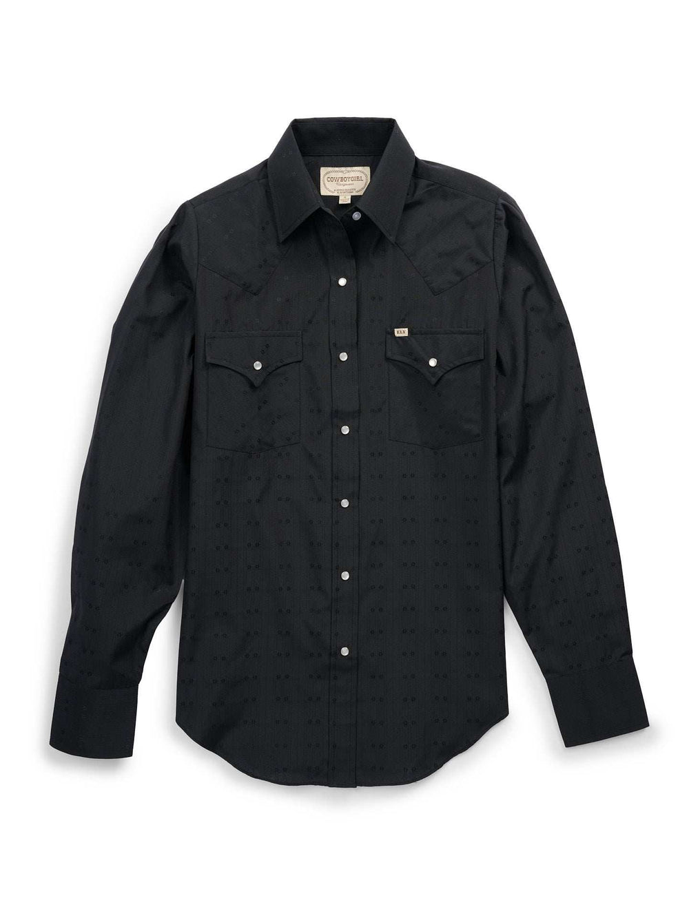Women's Cowboygirl Black Solid Tonal Dobby Granddaddy Snap Shirt - Ely Cattleman - Flyclothing LLC