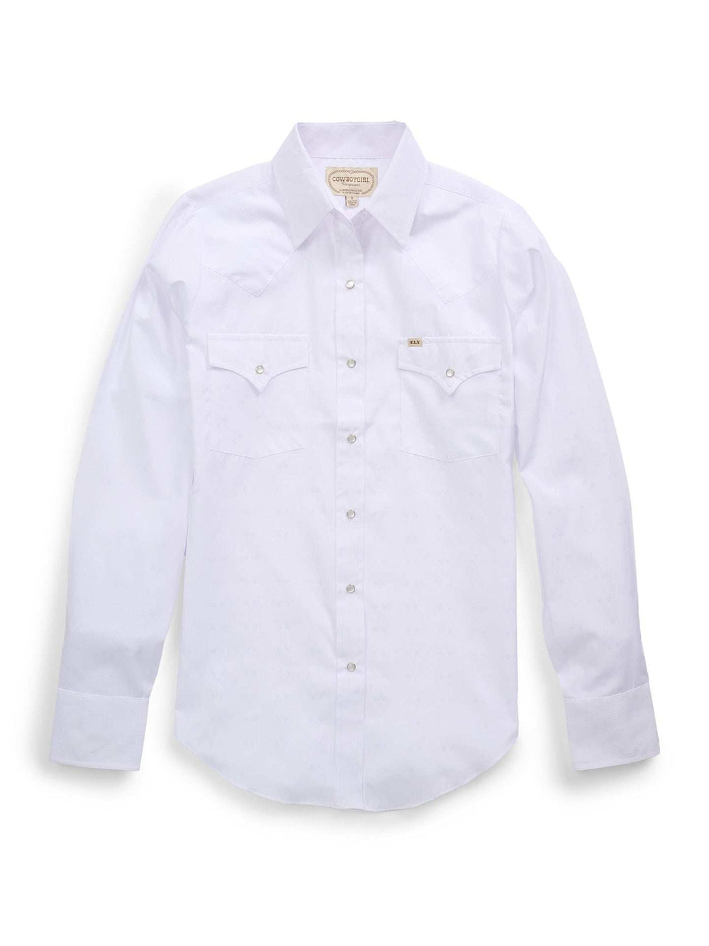 Women's Cowboygirl White Solid Tonal Dobby Granddaddy Snap Shirt - Ely Cattleman - Flyclothing LLC