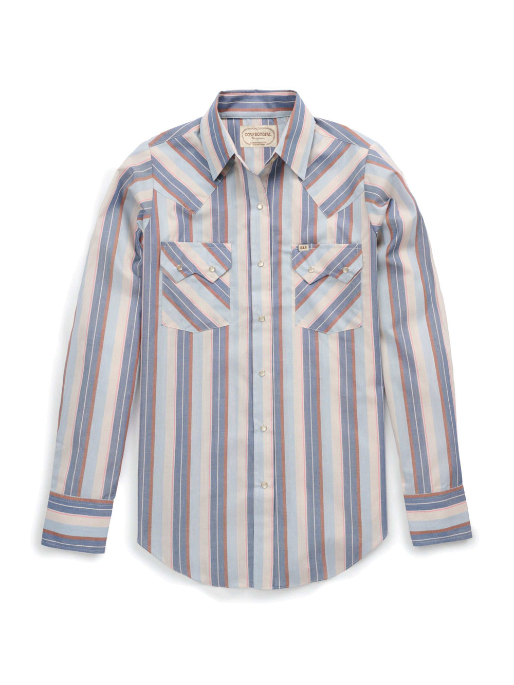 Women's Cowboygirl Ecru & Cowboy Blue Stripe Granddaddy Snap Shirt - Ely Cattleman - Flyclothing LLC
