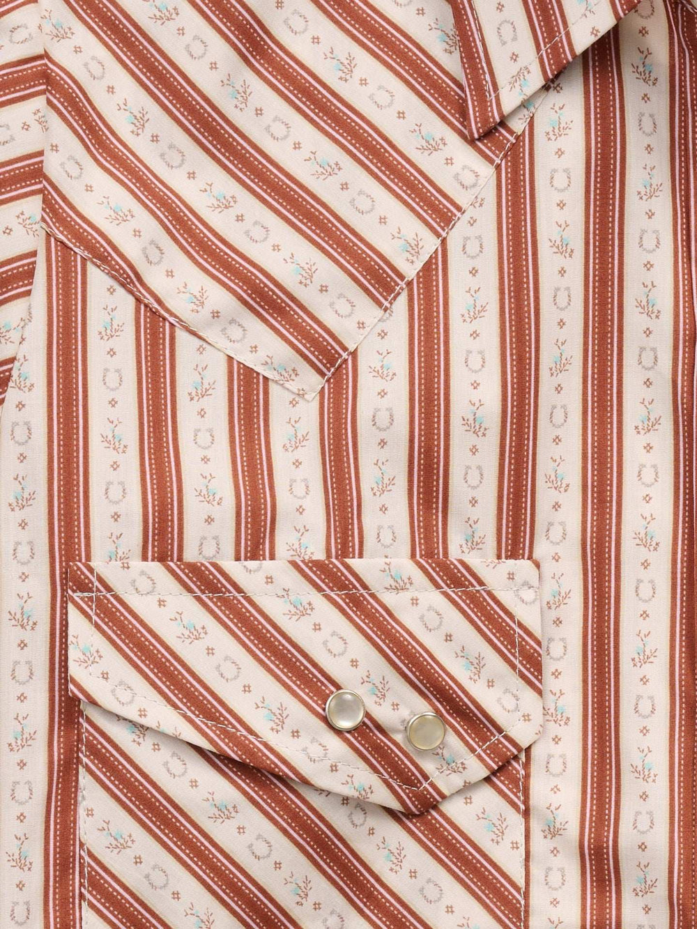 Women's Cowboygirl Ranch Rig Rust Horseshoe Stripe Print Granddaddy Snap Shirt - Ely Cattleman - Flyclothing LLC