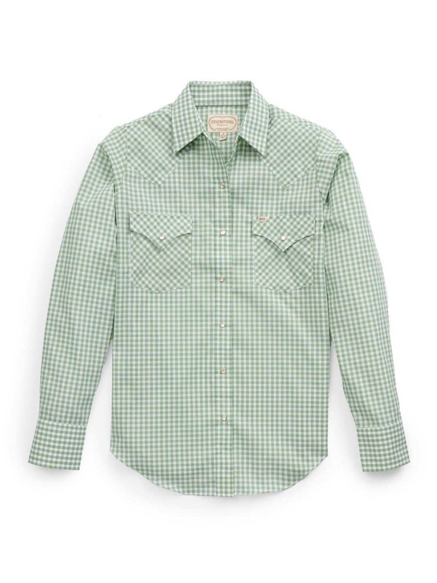 Women's Cowboygirl Sage Brush Gingham Granddaddy Snap Shirt - Ely Cattleman - Flyclothing LLC