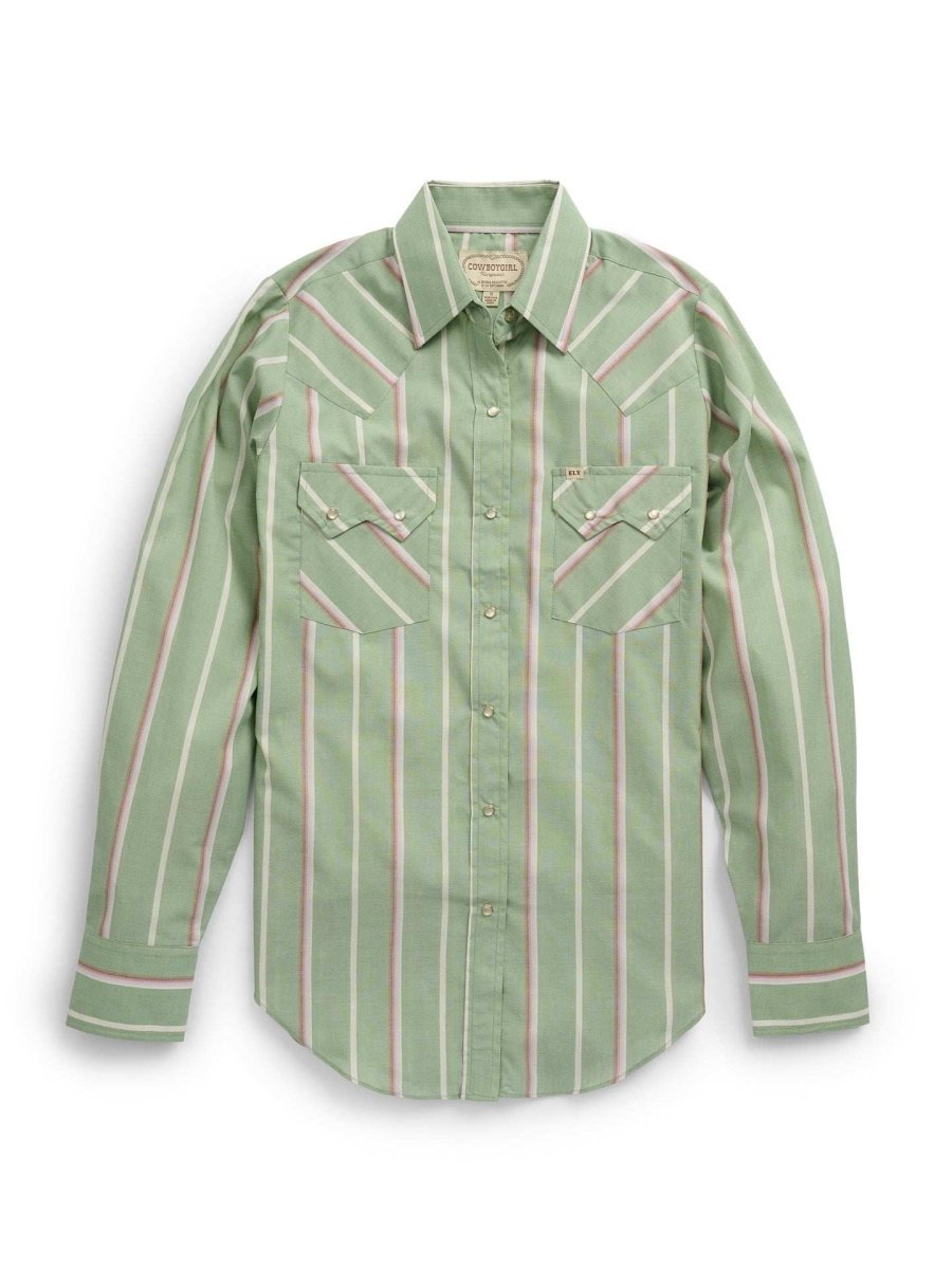 Women's Cowboygirl Sage Brush Striped Granddaddy Snap Shirt - Ely Cattleman - Flyclothing LLC