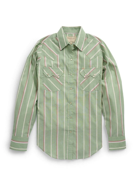 Women's Cowboygirl Sage Brush Striped Granddaddy Snap Shirt - Ely Cattleman - Flyclothing LLC