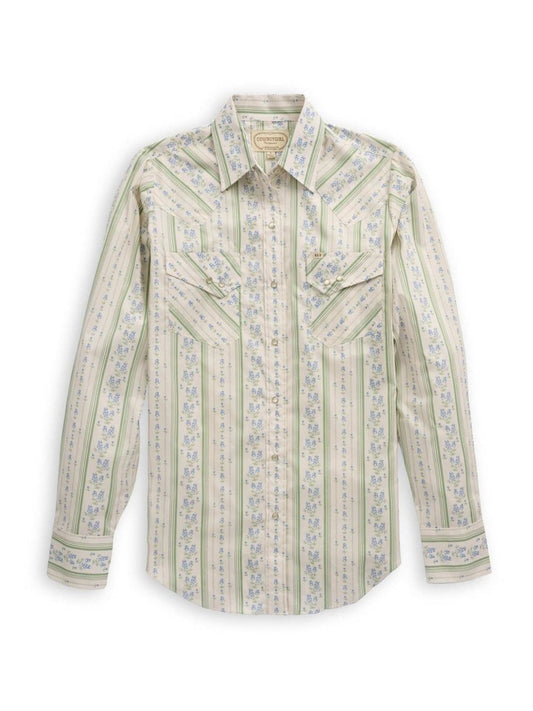 Women's Cowboygirl Bluebonnet Stripe Print Granddaddy Snap Shirt - Ely Cattleman - Flyclothing LLC