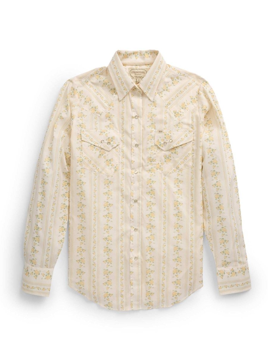 Women's Cowboygirl Yellow Rose Print Granddaddy Snap Shirt - Ely Cattleman - Flyclothing LLC