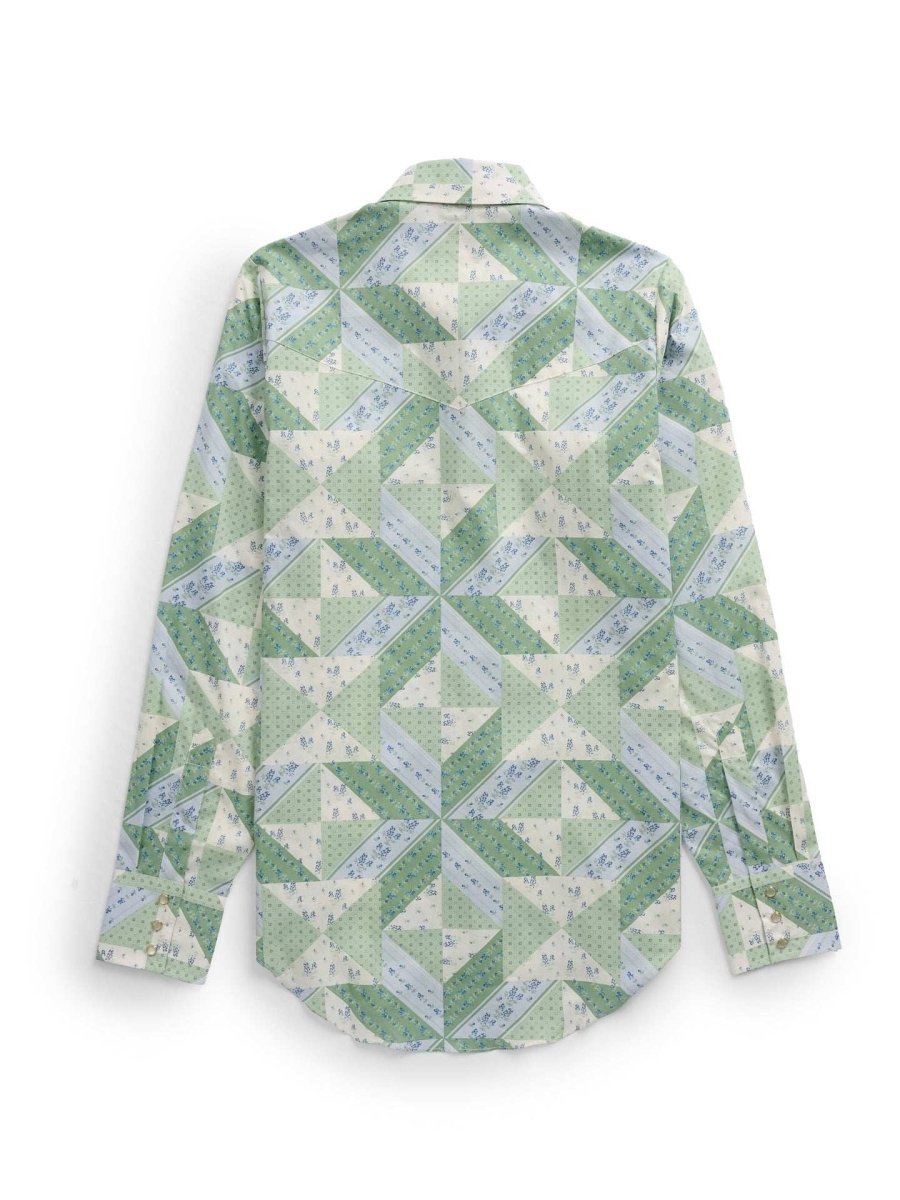 Women's Cowboygirl Sage Brush Quilt Print Granddaddy Snap Shirt - Ely Cattleman - Flyclothing LLC