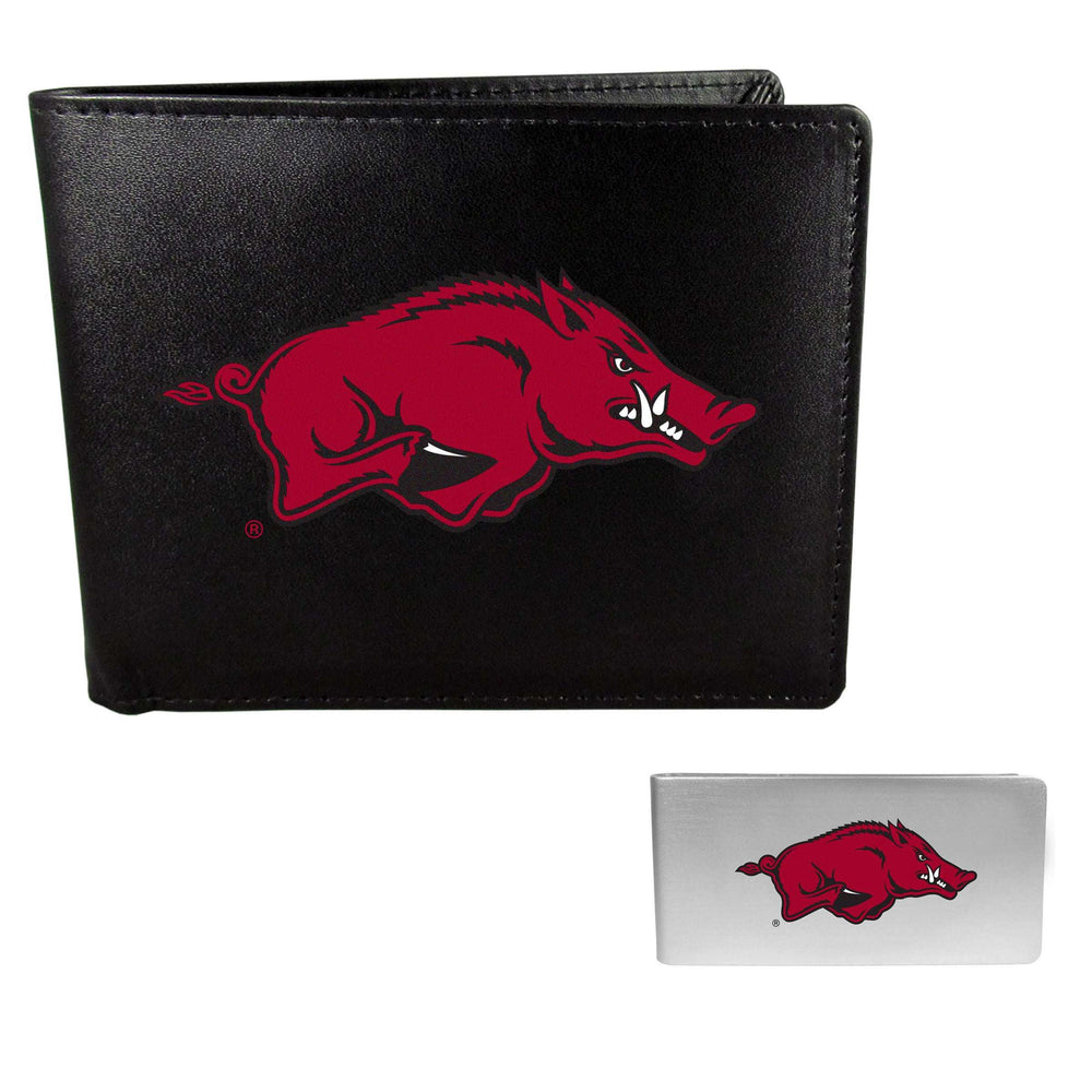 Arkansas Razorbacks Leather Bi-fold Wallet & Money Clip - Arkansas Razorbacks - Flyclothing LLC