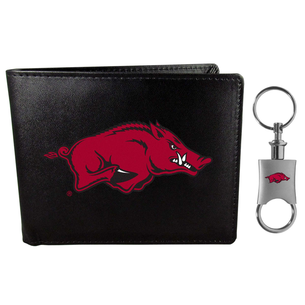 Arkansas Razorbacks Leather Bi-fold Wallet & Valet Key Chain - Arkansas Razorbacks - Flyclothing LLC