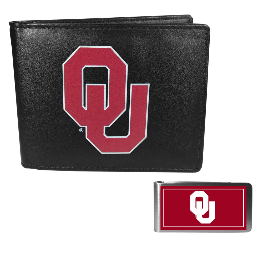 Oklahoma Sooners Leather Bi-fold Wallet & Color Money Clip - Oklahoma Sooners - Flyclothing LLC