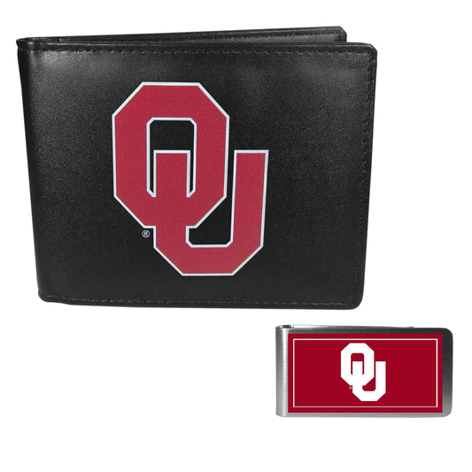 Oklahoma Sooners Leather Bi-fold Wallet & Color Money Clip - Oklahoma Sooners - Flyclothing LLC